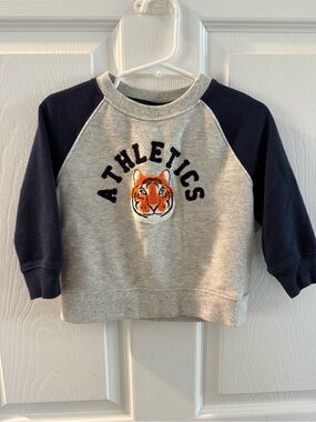 Janie and Jack Gray Sweatshirt with Navy Sleeves and Tiger Patch